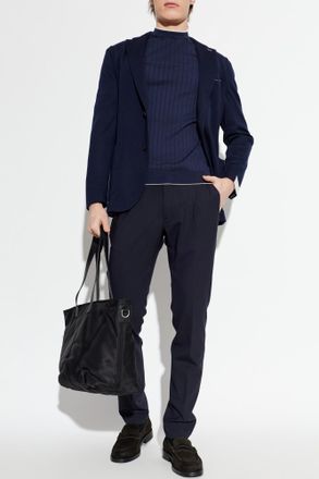 Eleventy Wool Blazer With Notch Lapels, Mens, Navy Blue