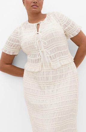 City Chic Emelia Shirred Tie Front Top in Creme at Nordstrom, Size 22W