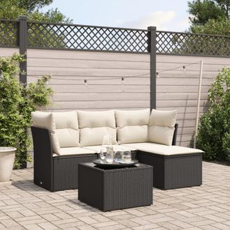 vidaXL Set De Muebles De Jard&iacute;n 5 Pzas Y Cojines Rat&aacute;n Sint&eacute;tico Negro Vidaxl
