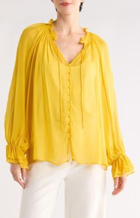 Alice & Olivia Josephine Tie Neck Top in Golden Hour at Nordstrom Rack, Size X-Small