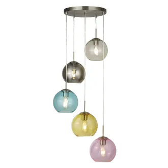 Searchlight Plafoniera Contemporanea Acciaio Argento Vetro Multicolor 5 Luci E27