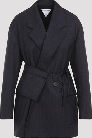 Bottega Veneta Womens Wool Jacket With Belt - Dark Grey - Size EU 32 (Womens)