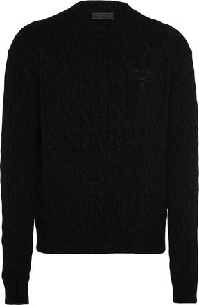 Prada logo-embroidered cable-knit jumper - men - Cashmere - 50 - Black