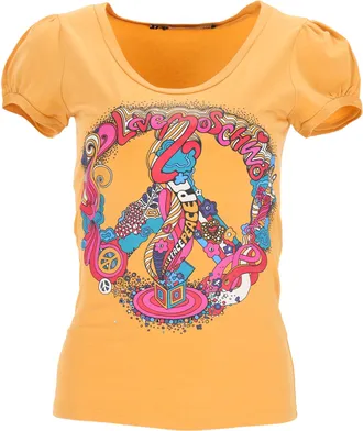 Moschino Love Moschino T-shirt met grafische print en pofmouwen in geel katoen