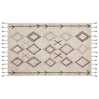 Beliani Alfombra De Algod&oacute;n Beige Claro Marr&oacute;n Claro Verde Oscuro 140 X 200 Cm A Mano Corum