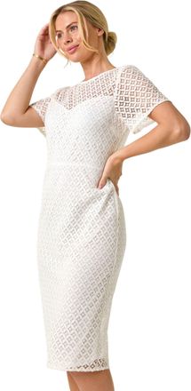 Roman Womens Petite Lace Short Sleeve Dress - Ivory - Size 14 UK