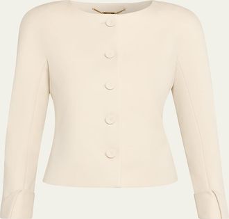Chlo&eacute; Exaggerated Shoulder Single-Breasted Collarless Jacket