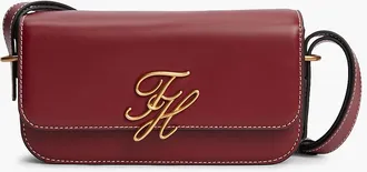 Tommy Hilfiger Womens Script Monogram Leather Crossbody Bag - Oxblood