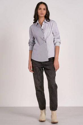 Elan Martha Button Down Top In Blue/white
