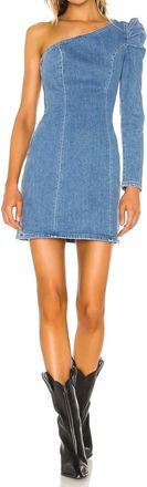GRLFRND Ellie One Shoulder Denim Midi Dress In Blue