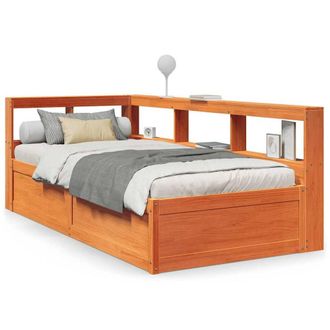 Berkfield Home Bookcase Bed without Mattress Wax Brown 90x200cm Solid Wood Pine | Size: 90x200 cm