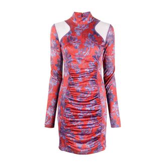 Versace Jeans Couture Short Dresses, female, Red, Size: XS Red Paisley Mesh Pleated Mini Dress