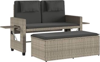 vidaXL Vidaxl - Sill&oacute;n Reclinable De Jard&iacute;n Con Cojines Rat&aacute;n Sint&eacute;tico Gris