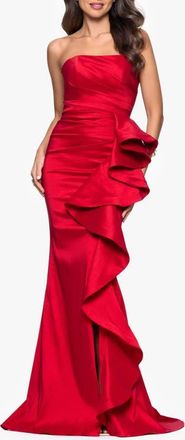 Betsy & Adam Strapless Cascade Ruffle Gown in Red at Nordstrom, Size 10