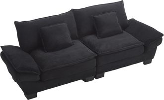 STILVORA Sof&aacute; Recto 2 Plazas En Terciopelo Con Brazos Acolchados, Asiento Profundo, Estructura De Madera, Negro