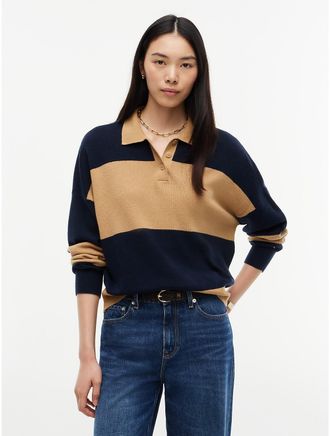 Tommy Hilfiger Womens Block Stripe Sweater Polo - Timeless Camel - XXL