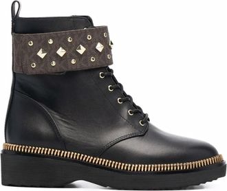 Michael Kors Haskell Studded Logo Leren Veterlaars - Dames - Veterlaarzen - Bruin - 38 1/2 EU - Leer - Schoenen