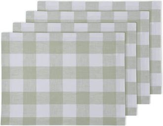 Solino Home Linen Placemats Set of 4, 14 x 19 Inch for Dining Table, Holiday and Everyday Table Decor - Buffalo Check in Sage And White at Nordstrom
