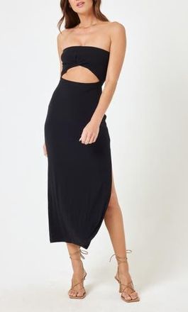 L*Space Kierra Cutout Strapless Rib Cover-Up Dress in Black at Nordstrom Rack, Size X-Large