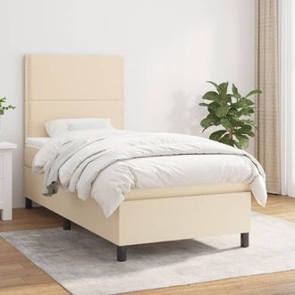 vidaXL Cama Box Spring Con Colch&oacute;n Tela Color Crema 90x190 Cm Vidaxl