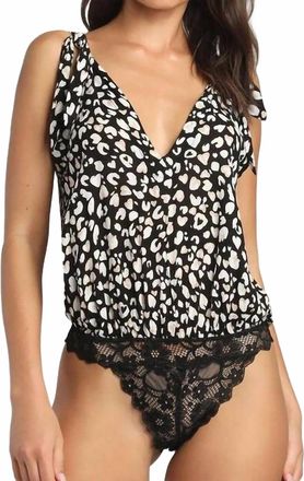 Free People Cheeta Cowl Neck Bodysuit In Black Combo