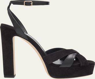 Jimmy Choo London 120mm Kove Mixed Leather Platform Sandals