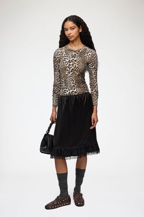 Ganni Black Skirt in Frill Satin