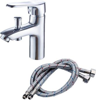 OEM Grifo Mezclador De Ba&ntilde;o Cromado - Llenado R&aacute;pido De 28 L/min - Sistema Eco-stop Para Ahorrar Agua - F&aacute;cil Instalaci&oacute;n Con Mangueras Incluidas