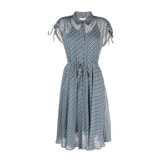 Tommy Hilfiger Blauwe Chiffon Midi Jurk - Dames - Casual kleedjes - Blauw - XS - Chiffon - Kleedjes