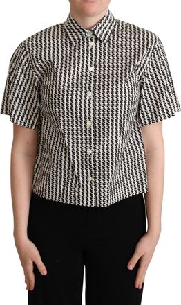 Dolce & Gabbana White Black Fantasy Pattern Womens Shirt