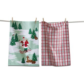 Tag Skiing Santa Dishtowel Set of 2 - Colorful Cotton Towels in Multicolored at Nordstrom