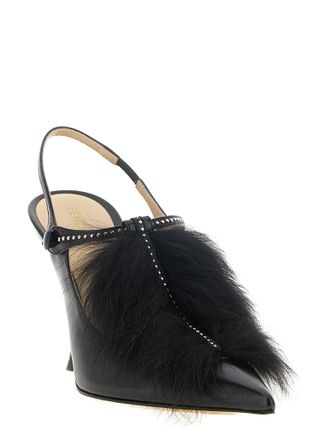 Fendi Fox Fur-Trimmed Calfskin Heels - Black