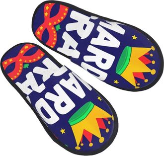Generic Home Slippers Mardi Happy Gras Pattern Furry Slippers Warm Unisex House Slipper For Mens Bedroom Travel L