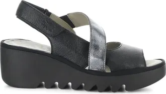 FLY London Womens Basy Wedge Sandal In Black/graphite