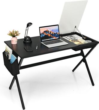Costway Costway - Mesa Gaming 120 X 60 Cm, Mesa Escritorio Con Caj&oacute;n De Cubos Y Bolsa De Almacenamiento Lateral, Escritorio Ordenador Despacho Oficina, Negro