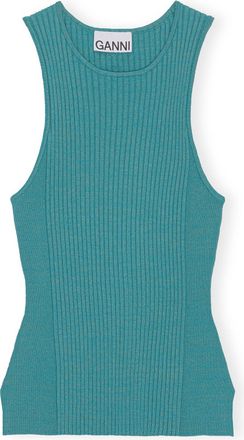 Ganni Blue Sleeveless Melange Top - Size XXS Green