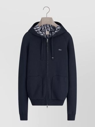 Dior hooded knit top drawstring pockets ribbed trim