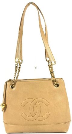 Chanel Beige Grained Calfskin Shoulder Bag Tote Bag (Pre-Owned)