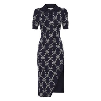 Philipp Plein Knit Dress Monogram - Dames - Casual kleedjes - Blauw - S - Kleedjes