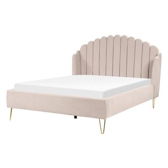 Beliani Cama Con Somier De Poli&eacute;ster 140 X 200 Cm Cabecero Beige Ambillou