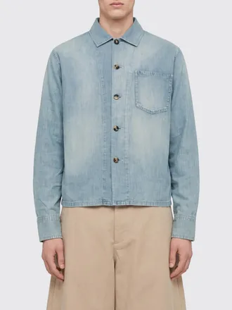 J.W.Anderson Camicia casual in denim di cotone con colletto francese e tasca a toppa