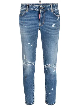 Dsquared2 cropped skinny jeans - women - Elastane/Cotton/Polyester/Cotton/Calf Leather/Polyester - 40 - Blue