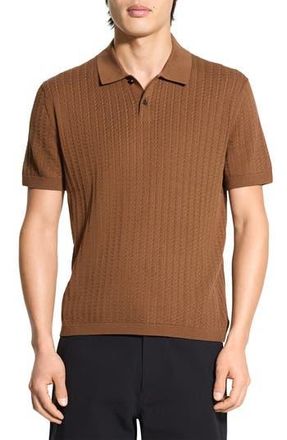 Theory Cable Short Sleeve Cotton Blend Polo Sweater in Deeptbcco at Nordstrom Rack, Size X-Large