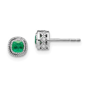 Diamond2Deal 10k White Gold Emerald and Diamond Stud Earrings