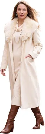 Jessica London Long Wool Blend Coat With Faux Fur Collar in Ivory at Nordstrom, Size 22
