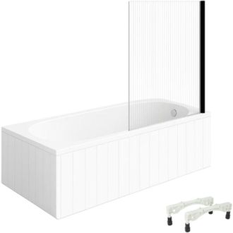 Villeroy & Boch Ba&ntilde;era Derecha Con Patas, 170 X 75 Cm, Villeroy & Boch O.novo, Blanca + Mampara De Ba&ntilde;era Derecha Aurys Raywall, Negro Mate