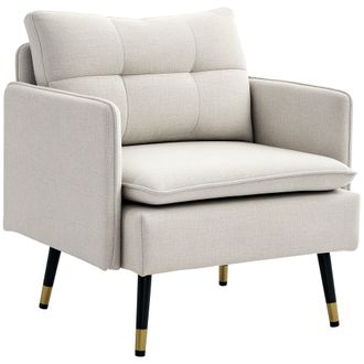 OEM Sill&oacute;n De Sal&oacute;n Moderno Tapizado En Lino Con Reposabrazos Asiento Acolchado Y Patas De Acero 76x68x80 Cm Crema