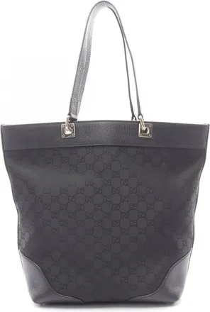 Gucci Black Nylon Leather Handbag Tote Bag (Pre-Owned)