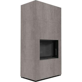 Kratki Kaminbausatz KRATKI FLOKI BOX 8 kW &Oslash; 160 Quarzsinter NATURALI PIETRA DI SAVOIA GRIGIA BOCCIARDATA schwarz Verkleidung