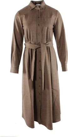 Max Mara Auronzo Jurk - Dames - Shirt Kleedjes - Bruin - 3XS - Wol - Kleedjes